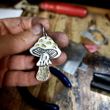 Load image into Gallery viewer, Jemica making the Fly Agaric Toadstool Mushroom Drop Earring in her studio.

