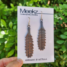 Load image into Gallery viewer, Banksia Serrata Leaf Earrings on packaging card