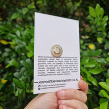 Load image into Gallery viewer, Bush Stone-Curlew Brooch on Packaging Card Showing the Magnet on Back