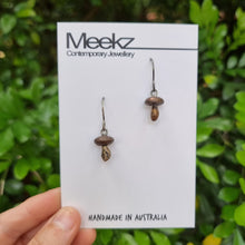 Load image into Gallery viewer, Button Mushroom Drop Earrings on Packaging Card