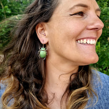 Load image into Gallery viewer, Christmas Beetle Green Drop Earrings Modelled by Jemica Side On