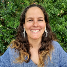 Load image into Gallery viewer, Bush Stone-Curlew Studs Modelled by Jemica Front on View both ears