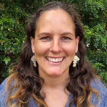 Load image into Gallery viewer, Fly Agaric Toadstool Mushroom Drop Earrings Modelled by Jemica Front On View