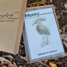 Load image into Gallery viewer, Great Blue Heron Brooch on card boxed