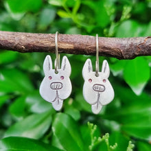 Load image into Gallery viewer, Dog Mini Head Drop Earrings Scooby Doo / Great Dane in Aluminium on Sterling Silver Shepherd Hooks hanging on a branch
