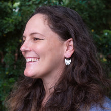 Load image into Gallery viewer, Dog Mini Head Drop Earrings French Bulldog in Aluminium1on Sterling Silver Shepherd Hooks modelled by Jemica Side View