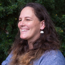 Load image into Gallery viewer, Dog Mini Head Drop Earrings Dachshund in Aluminium on Sterling Silver Shepherd Hooks Modelled by Jemica Side View