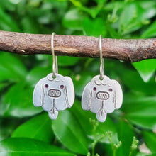Load image into Gallery viewer, Dog Mini Head Drop Earrings Labrador in Aluminium on Sterling Silver Shepherd Hooks hanging on a branch