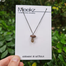 Load image into Gallery viewer, Button Mushroom Necklace on the Packaging Card
