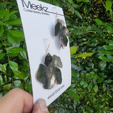 Load image into Gallery viewer, Poppy Drop Earrings On packaging left side view