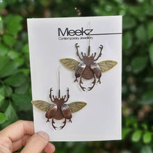 Load image into Gallery viewer, Rhinoceros Beetle Drop Earrings