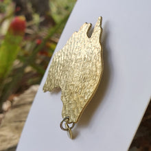 Load image into Gallery viewer, Brass Australia Map Brooch on packaging card side view