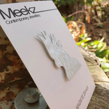 Load image into Gallery viewer, Aluminium Cockatoo Brooch on packaging card side view