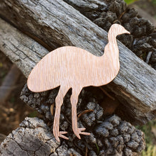 Load image into Gallery viewer, Copper Emu Brooch sitting on a wooden fence