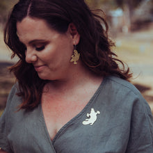 Load image into Gallery viewer, Platypus Magnetic Brooch modelled by Erin. Also wearing our platypus hoop earrings.