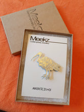 Load image into Gallery viewer, Aluminium Ibis or Bin Chicken Brooch on packaging in a gift box