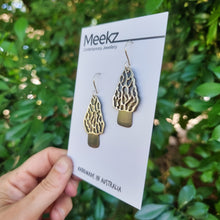 Load image into Gallery viewer, Morel Mushroom earrings on cards side view right