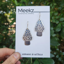 Load and play video in Gallery viewer, Morel Mushroom earrings on cards VIDEO