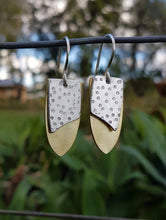 Load image into Gallery viewer, Double Drop Earrings Shield Aluminium Dots / Brass