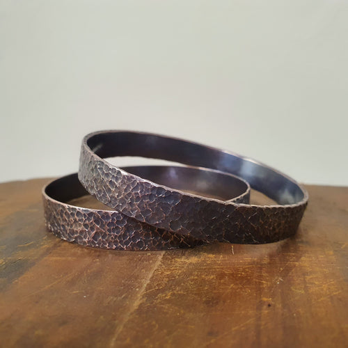 10mm wide round bangle copper square texture with patina