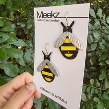 Load image into Gallery viewer, Bee drop Earrings - Dulux Paint Swatch on Card Side View