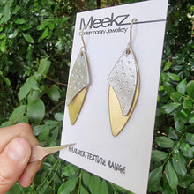 Load image into Gallery viewer, Double Drop Leaf Earrings - Aluminium Dots / Brass on Card