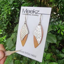 Load image into Gallery viewer, Double Drop Leaf Earrings - Aluminium Squares / Copper on Card