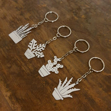 Load image into Gallery viewer, Plant Keychain - Potted Mother in Laws Tongue, Monstera, Prickly Pear Cactus and Aloe Vera