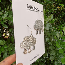 Load image into Gallery viewer, Rain Cloud Hoop Earrings on Card Side View