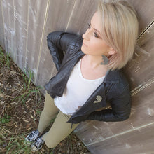 Load image into Gallery viewer, Manatee Brooch and Giant Earrings modelled