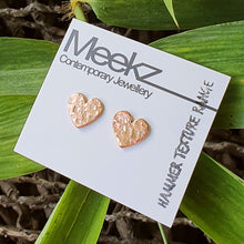 Load image into Gallery viewer, Heart Shaped Studs - Copper with Square Texture