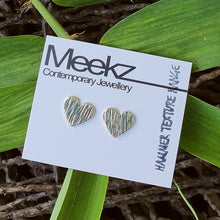Load image into Gallery viewer, Heart Shaped Studs - Sterling Silver with Line Texture