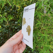 Load image into Gallery viewer, Labrador Head Brass Hoop Earrings on packaging card right side view