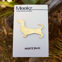 Load image into Gallery viewer, Brooch - Dogs - Dachshund Brass Dots on Card