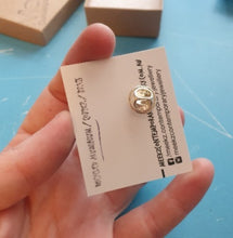 Load image into Gallery viewer, No Coffee No Workee Brooch / Pin on Packaging card modelled the tie pin clasp
