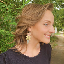 Load image into Gallery viewer, 3 Tier Geometric Drop Earrings - Triangle X Triangle Modelled by Jess
