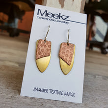 Load image into Gallery viewer, Double Drop Earrings Shield Copper Small Snowflakes Brass
