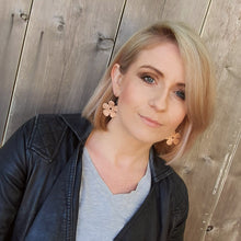 Load image into Gallery viewer, Flower Hoop Earrings - Petunia modelled by Jay front on