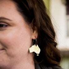 Load image into Gallery viewer, Australiana - Australia Map Hoop Earrings modelled by Erin closeup
