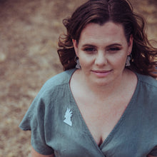 Load image into Gallery viewer, Australiana Cockatoo Hoop Earrings and Matching Brooch Modelled by Erin