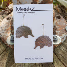 Load image into Gallery viewer, Australiana Echidna Hoop Earrings with Patina on Card Front View