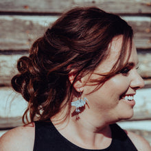 Load image into Gallery viewer, Australiana Bin Chicken or Ibis Hoop Earrings Modelled by Erin