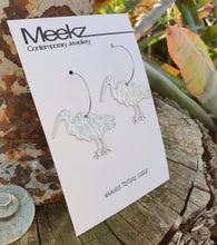 Load image into Gallery viewer, Australiana Bin Chicken or Ibis Hoop Earrings on card side view