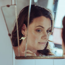 Load image into Gallery viewer, Australiana Kangaroo Hoop Earrings Modelled by Erin close up