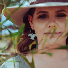 Load image into Gallery viewer, Australiana Koala Hoop Earrings Modelled by Erin Close up
