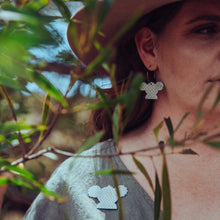 Load image into Gallery viewer, Australiana Koala Hoop Earrings Modelled by Erin in trees