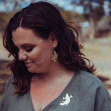 Load image into Gallery viewer, Australiana Platypus Hoop Earrings Modelled by Erin with Matching Brooch