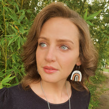 Load image into Gallery viewer, Rainbow Hoop Earrings Aluminium Copper Aluminium Modelled by Jess