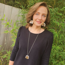 Load image into Gallery viewer, Rainbow Hoop Earrings Aluminium Copper Aluminium Modelled by Jess with Matching Necklace