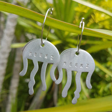 Load image into Gallery viewer, Jellyfish Road Sign Hoop Earrings back view